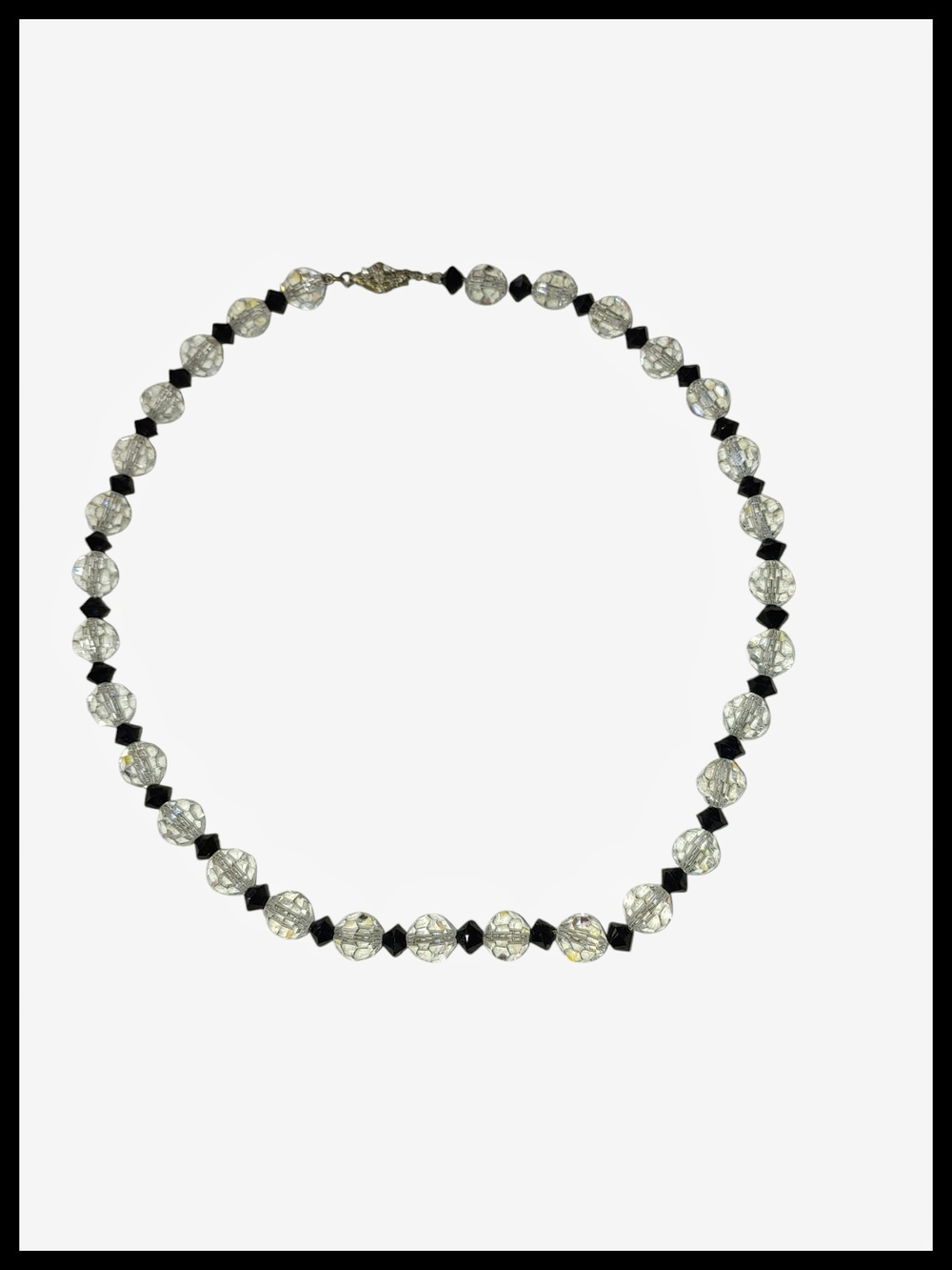 Vintage Crystal and Black Bead Choker Necklace